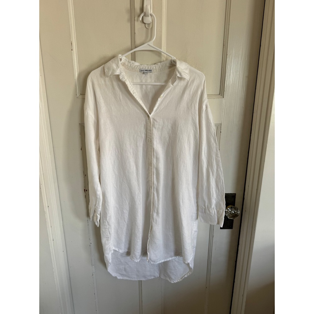 Standard James Perse white linen long sleeve button front dress